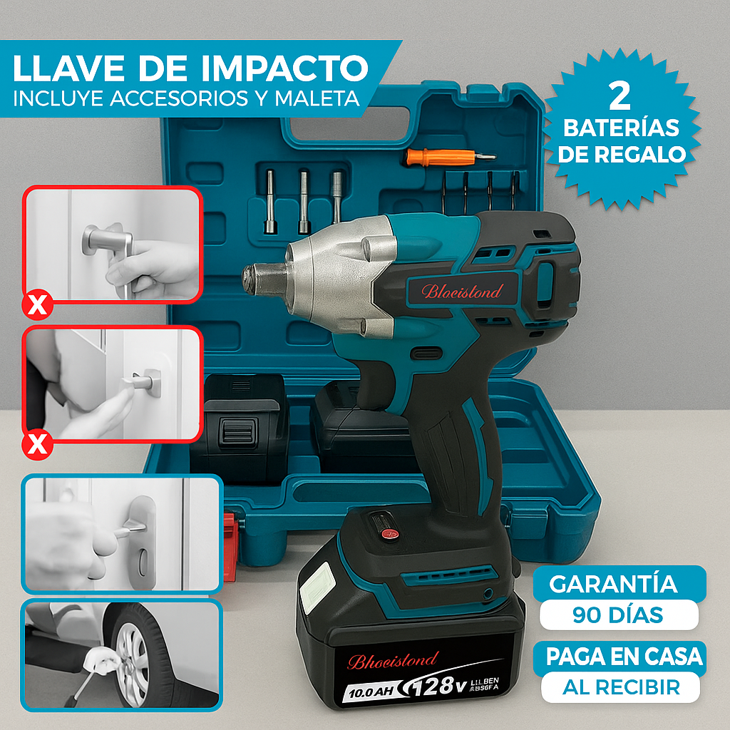 Llave de impacto azul con accesorios 128